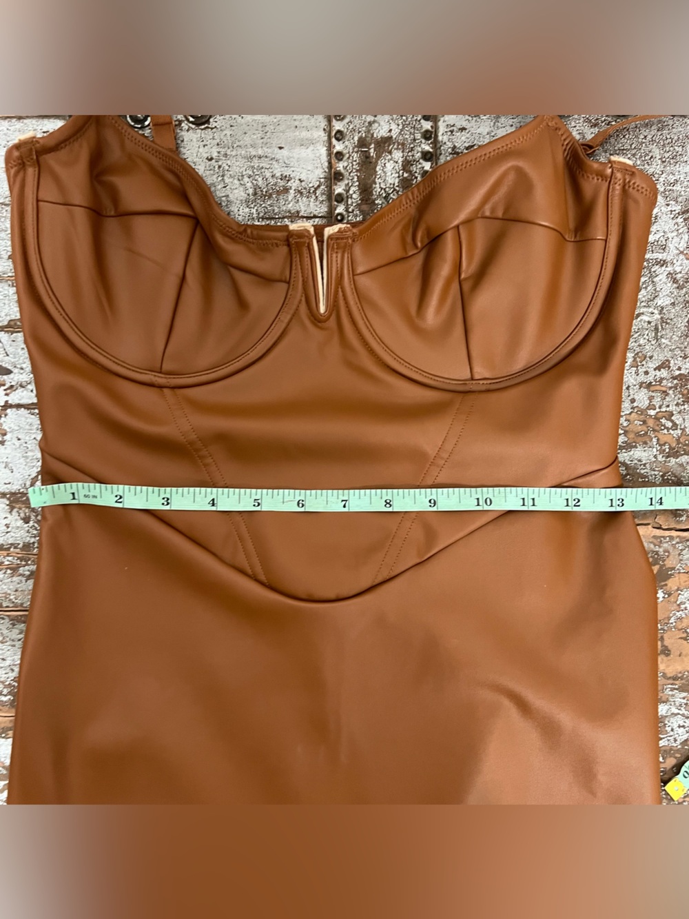 Popilush Shapewear Faux Leather Hourglass Corset Midi Dress - Picture 11 of 15